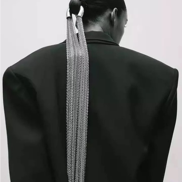 Women Silver Metal Long Tassel Hair Chain - Picture 4 of 10